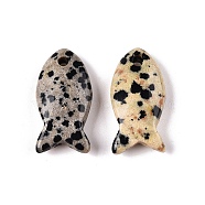 Natural Dalmatian Jasper Pendants, Fish Charms, 23.5~24.5x12x5~6mm, Hole: 2mm(G-N342-106J)