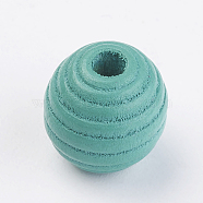 Natural Maple Wood Beehive Beads, Dyed, Round, Dark Cyan, 13~14x13mm, Hole: 3~4mm(X-WOOD-Q030-48H)