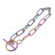 Ion Plating(IP) 304 Stainless Steel Paperclip Chain Bracelets, with Toggle Clasps, Multi-color, 9 inch(22.8cm)(BJEW-O186-01MC)