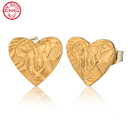 925 Sterling Silver Heart Stud Earrings, Real 18K Gold Plated, 11mm(CC6706-2)