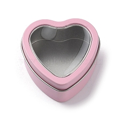 Tinplate Iron Heart Shaped Candle Tins, Gift Boxes with Clear Window Lid, Storage Box, Pink, 6x6x2.8cm(CON-NH0001-01C)