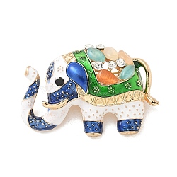 Elephant Enamel Pins, Alloy Rhinestone Brooches for Backpack Clothes, Royal Blue, 27.5x41mm(JEWB-R051-03G-01)