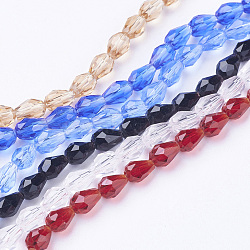 Glass Beads Strands, Faceted, teardrop, Mixed Color, 6x4mm, Hole: 1mm, about 65~68pcs/strand, 14.96~15.35 inch(GLAA-R024-6x4mm-M)