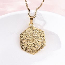 Hexagonal Flower 304 Stainless Steel Pendant Necklaces, Ion Plating(IP), Real 18K Gold Plated, 17.91 inch(45.5cm)(NJEW-M096-36G)