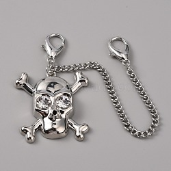 Zinc Alloy Shoe Curb Chains, with Pendant and Lobster Claw Clasps, for Shoe Decoration Accessories, Skull Pattern, 164x3.5mm(FIND-WH0114-64E)