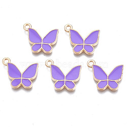 Alloy Enamel Pendants, Cadmium Free & Lead Free, Butterfly, Light Gold, Dark Violet, 15x17x2mm, Hole: 1.6mm(ENAM-T016-23B-RS)