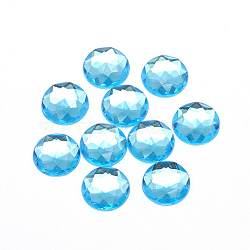 Acrylic Rhinestone Flat Back Cabochons, Faceted, Buttom Silver Plated, Half Round/Dome, Cyan, 8x3mm(X-GACR-Q008-8mm-04)