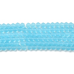 Imitate Austrian Crystal Frosted Glass Beads Strands, Grade AA, Faceted Bicone, Sky Blue, 4.5x3.5~4mm, Hole: 1mm, about 87~89pcs/strand, 13.98''~13.39''(33.5~34cm)(GLAA-F029-TM4mm-B20)