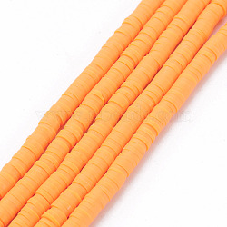 Handmade Polymer Clay Bead Strands, Heishi Beads, Disc/Flat Round, Orange, 4x0.5~1mm, Hole: 1.5mm, about 320~447pcs/strand, 15.74~16.92 inch(CLAY-T002-4mm-63)