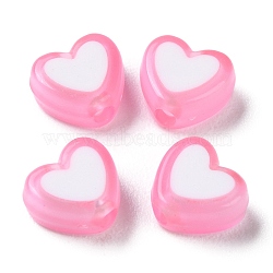 Heart Acrylic Beads, Bead in Bead, Pink, 7x8x4mm, Hole: 1.8mm, about 2777pcs/500g(TACR-S117-04G)