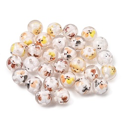 Transparent Resin Beads, Round with Dog, with Glitter Powder, Faceted, Mixed Color, 16~16.5mm, Hole: 2.5mm(RE-CBA5A76-02)