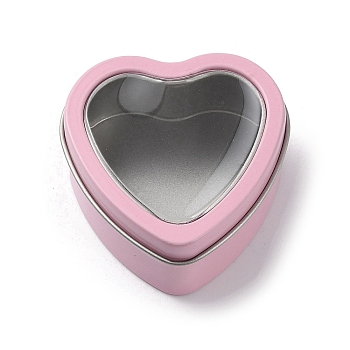 Tinplate Iron Heart Shaped Candle Tins, Gift Boxes with Clear Window Lid, Storage Box, Pink, 6x6x2.8cm