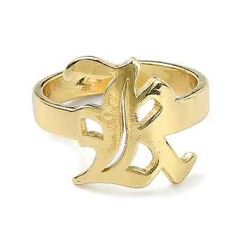 Brass Open Cuff Ring, Old English Initial Letter, Real 18K Gold Plated, US Size 7 1/4(17.5mm)