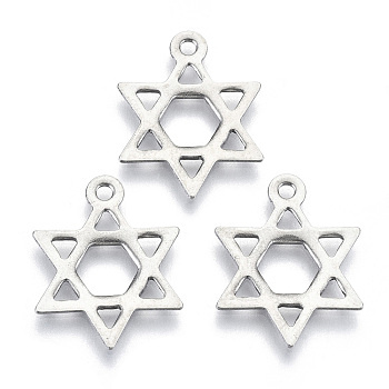 201 Stainless Steel Pendants, Laser Cut, Star of David, Stainless Steel Color, 19x15x1mm, Hole: 1.6mm