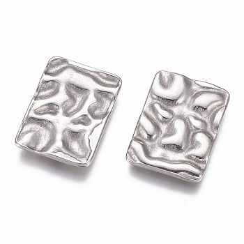304 Stainless Steel Cabochons, Fit Floating Locket Charms, Rectangle, Hammered, Stainless Steel Color, 14x10x1.5mm