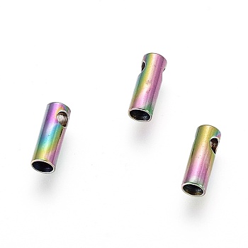 Ion Plating(IP) 304 Stainless Steel Cord Ends, End Caps, Column, Rainbow Color, 7.5x2.6mm, Hole: 1.2mm, Inner Diameter: 2mm