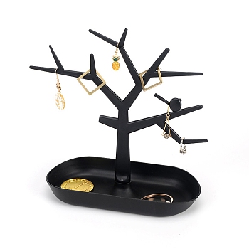 PP Plastic Jewelry Storage Dish Plastic Ring Holder, Tree Shape Display Trinket Dish, for Earrings Necklace Bracelet Organizer, Black, Finished Product: 23.5x11x27cm