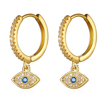 Cubic Zirconia Horse Eye Dangle Hoop Earrings, Brass Jewelry for Women, Golden, 17.8mm