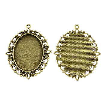 Tibetan Style Alloy Oval Pendant Cabochon Settings, Lead Free & Cadmium Free & Nickel Free, Antique Bronze, Tray: 40x30mm, 61x48x2mm, Hole: 3mm, about 85pcs/1000g