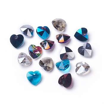 Electroplate Glass Charms, Faceted, Heart, Mixed Color, 10x10x5mm, Hole: 1mm