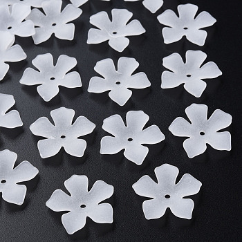 Transparent Acrylic Beads, Frosted, Flower, White, 25.5x26.5x4.5mm, Hole: 2mm, about 900pcs/500g