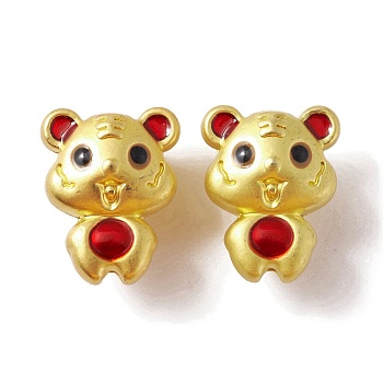 Zinc Alloy European Beads, Large Hole Beads, with Black & Red Enamel, Tiger, Matte Gold Color, 16x12.5x9mm, Hole: 4x3mm