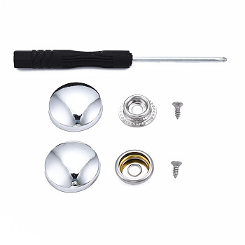 DIY Clothing Button Accessories Set, include 6Pcs Brass Craft Solid Screw Rivet, with Stainless Steel Findings and Plastic, Flat Round, and 1Pc Iron Cross Head Screwdriver, with Plastic Handles, Platinum, 21x20mm