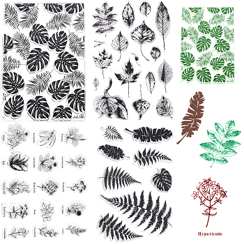 4Pcs 4 Styles Plant Clear Silicone Stamps, for DIY Scrapbooking, Photo Album Decorative, Cards Making, Mixed Shapes, 160x110x2.5mm, 1pc/style