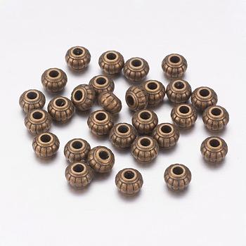 Tibetan Style Alloy Beads, Rondelle, Antique Bronze, Lead Free & Cadmium Free & Nickel Free, 6x4.5mm, Hole: 1.5mm
