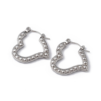 304 Stainless Steel Heart Hoop Earrings for Women, Stainless Steel Color, 23x23x2.5mm, Pin: 0.5mm