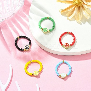 5Pcs 5 Colors Glass Seed Beads Beaded Stretch Finger Ring Sets(RJEW-TA00077)-4