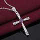 Silver Color Plated Brass Cubic Zirconia Cross Pendant Necklaces(NJEW-BB09493)-3