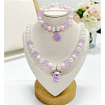 Plastic Beaded Pendant Necklace & Beaded Charm Bracelet, Kid Jewelry Sets, Koala, 420mm & 160mm(FS-WG6D3EF-08)