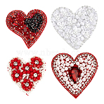 4Pcs 4 Styles Computerized Embroidery Cloth Iron on/Sew on Patches, with Resin Rhinestone, Costume Accessories, Appliques, Heart, Mixed Color, 60~70x60~70x7~8mm, 1pc/style(DIY-FG0006-96)
