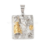 304 Stainless Steel Pendants, Plague Doctor with Lantern & Skull Charm, Ion Plating(IP), Long-Lasting Plated, Golden & Stainless Steel Color, 40.5x32x9mm, Hole: 11x7.5mm(STAS-F363-13GP)