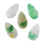 Natural Myanmar Jade Dyed Pendants, Carved Teardrop Charms, Dyed, Green, 32.5x17x3mm, Hole: 1~1.2mm(G-Z162-13)