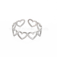 304 Stainless Steel Open Heart Wrap Cuff Ring for Women, Stainless Steel Color, US Size 9 3/4(19.5mm)(RJEW-S405-194P)