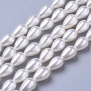 Polished Shell Pearl Beads Strands, Teardrop, White, 7x4.5mm, Hole: 0.6mm, about 56pcs/strand, 15.7 inch(40cm)(BSHE-L042-A04)