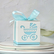 Hollow Stroller BB Car Carriage Candy Box wedding party gifts with Ribbons, Aqua, 6x6x6cm(CON-WH0034-D04)
