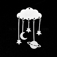 201 Stainless Steel Pendants, Laser Cut, Cloud with Moon, Star & Planet, Stainless Steel Color, 49x27.5mm, Hole: 1.5mm(STAS-S105-LA369-1)