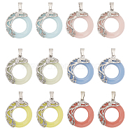12Pcs 6 Colors Synthetic Luminous Stone Pendants, Glow in Dark, Platinum Plated Alloy Dragon Donut Charms, Dyed, Mixed Color, 38x27x7.5mm, Hole: 7x4.5mm, 2pcs/color(G-CA0001-74)
