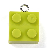 Resin Pendants, with Platinum Iron Loop, Toy Bricks, Yellow Green, 21x15.5x11mm, Hole: 2.6mm(RESI-E017-A19)