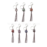 7Pcs Gemstone Tassel Keychains, Stone Net Pocket Pendant Keychain, for Car Key Bag Ornament, 16.5cm(KEYC-JKC00419)