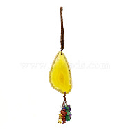 Natural Agate Slice Pendant Decorations, Braided Polyester Thread and Gemstone Chip Tassel Hanging Ornaments, Yellow, 205~210mm(HJEW-K046-03G)