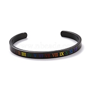 Rainbow Pride Cuff Bangle, Titanium Steel Roman Numeral Flat Open Bangle for Men Women, Electrophoresis Black, Inner Diameter: 2-3/8 inch(6.1cm)(BJEW-F419-14EB)
