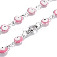 304 Stainless Steel Jewelry Sets, Link Bracelets & Necklaces, with Enamel, Evil Eye, Pink, 17-3/4 inch(45cm), 7-7/8 inch(20cm)(SJEW-H086-03P-A)