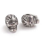 Halloween 304 Stainless Steel Beads, Skull Head, Antique Silver, 11.2x7.8x9mm, Hole: 2.4mm(STAS-F237-01AS)