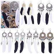 DIY Feather Drop Earring Making Kit, Including Leaf & Flat Round Alloy Link Connectors & Pendants, Feather Pendant, Iron Earring Hooks, Natural White Jade & Synthetic Turquoise & Acrylic Beads, Mixed Color(DIY-SZ0009-45)