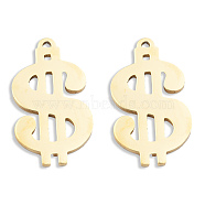 Ion Plating(IP) 201 Stainless Steel Charms, Dollar Sign, Real 18K Gold Plated, 26x15x1.5mm, Hole: 1.2mm(STAS-N098-133LG)