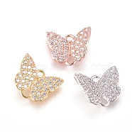 Brass Micro Pave Cubic Zirconia Links, Butterfly, Clear, Mixed Color, 8x10x2.5mm, Hole: 1.2mm and 1mm(ZIRC-L070-80)